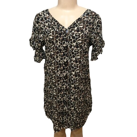 Umgee Women Leopard Dress V Neck Size S Brown Black 100% Rayon - Picture 1 of 3